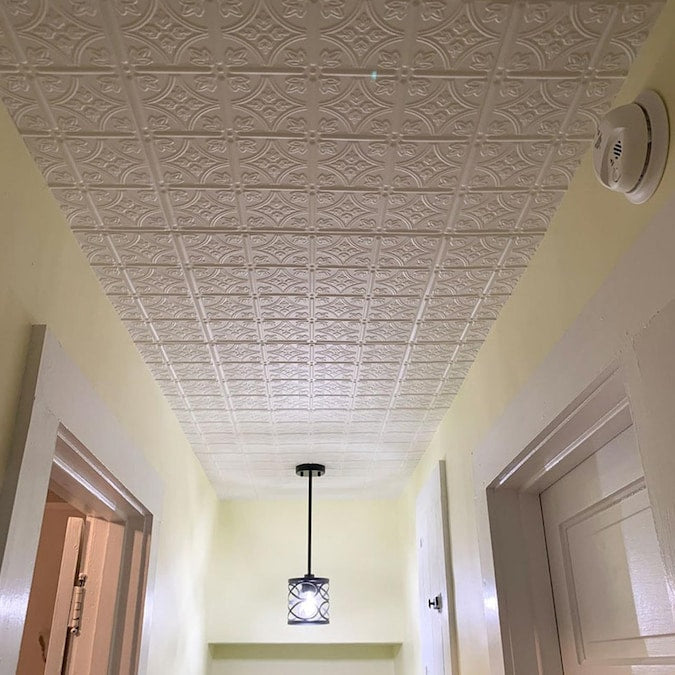 A La Maison Ceilings 1.67-ft x 1.67-ft Emma's Flowers Plain White Polystyrene Surface-mount Ceiling Tile (8-Pack, 21.6-sq ft / Case)