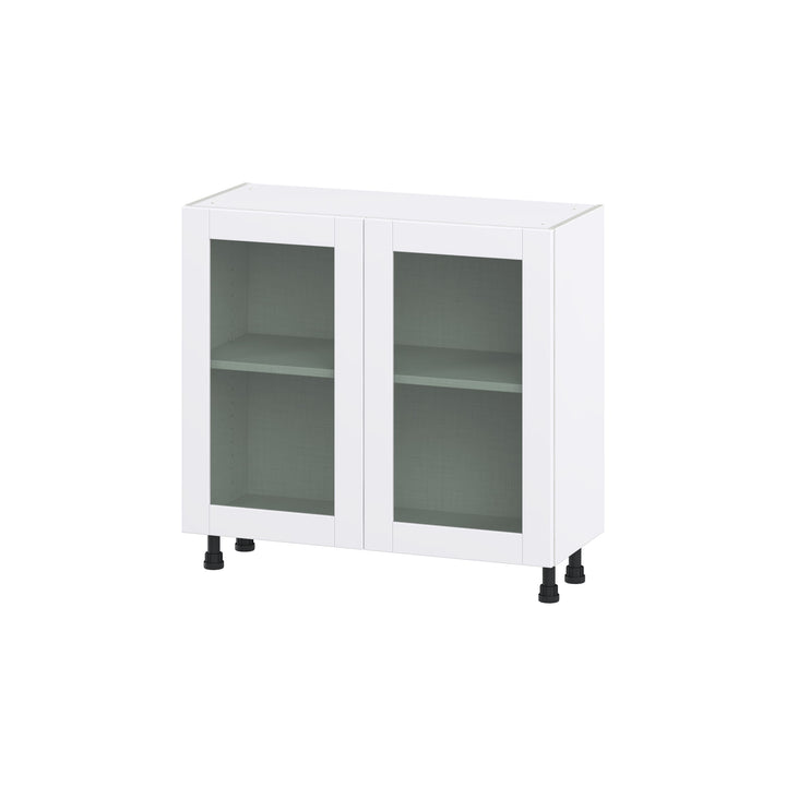 Hugo&Borg Rosemont 36-in W x 34.5-in H x 16-in D Glacier White Base Fully Assembled Cabinet (Glass Panel Shaker Door Style)