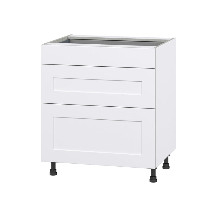 Hugo&Borg Jolie 30-in W x 34.5-in H x 24-in D Warm White 3-Drawer Base Fully Assembled Cabinet