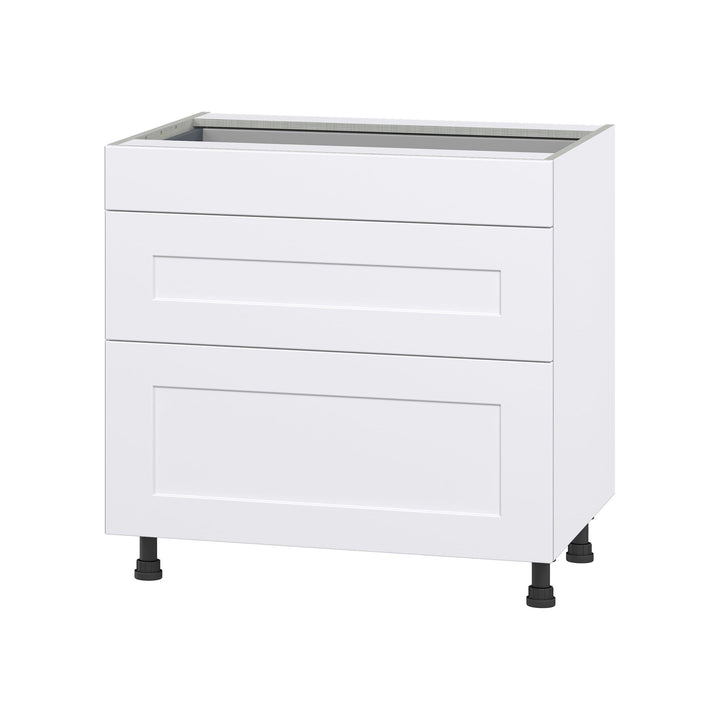 Hugo&Borg Jolie 36-in W x 34.5-in H x 24-in D Warm White 3-Drawer Base Fully Assembled Cabinet