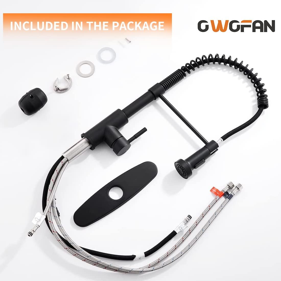 OWOFAN Black Kitchen Faucet with Pull Down Sprayer - Stainless Steel, Single Handle, Dual Function