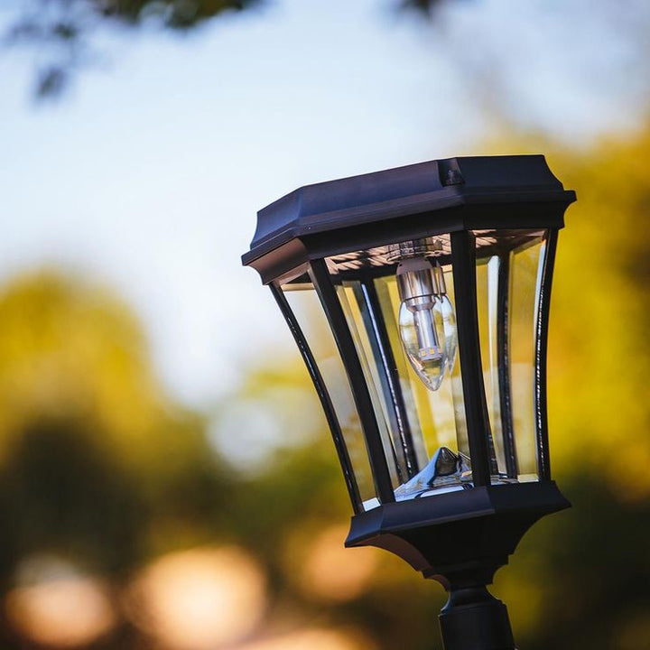 Victorian Bulb Series Single Black Integrated LED Outdoor Solar Lamp with 3-Mounting Options and GS Solar LED Light Bulb