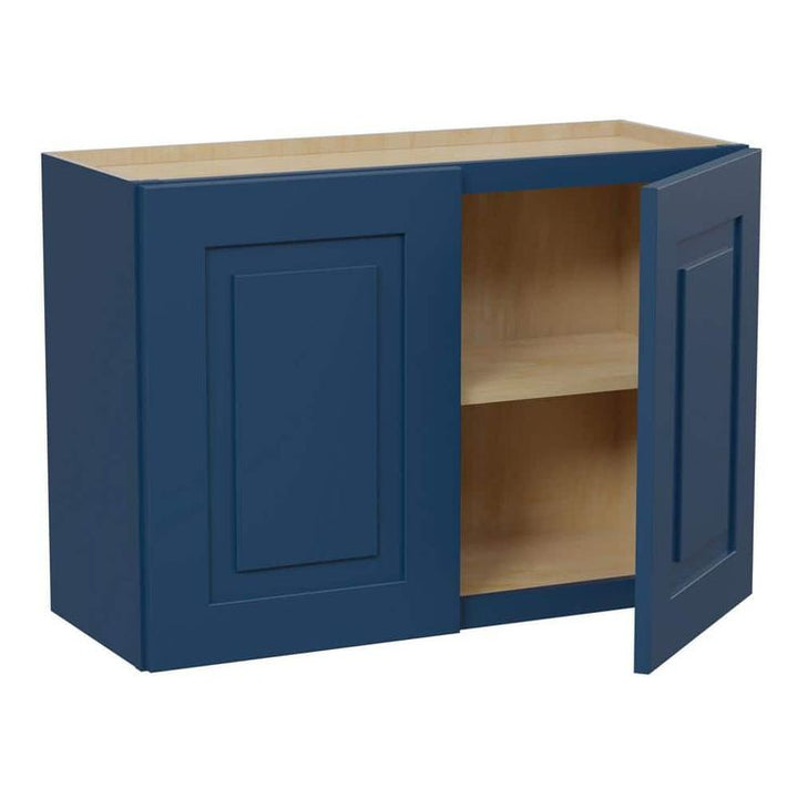 Home Decorators Collection Grayson 30 in. W x 12 in. D x 24 in. H Assembled Plywood Wall Bridge Kitchen Cabinet in Mythic Blue with Soft Close