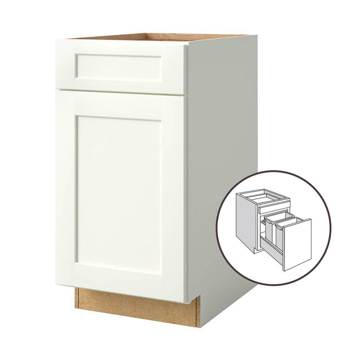 allen + roth Aveley 18-in W x 34.5-in H x 24-in D Linen 1-Drawer Pull-out Wastebasket Base Fully Assembled Cabinet (Flat Panel Shaker Style)