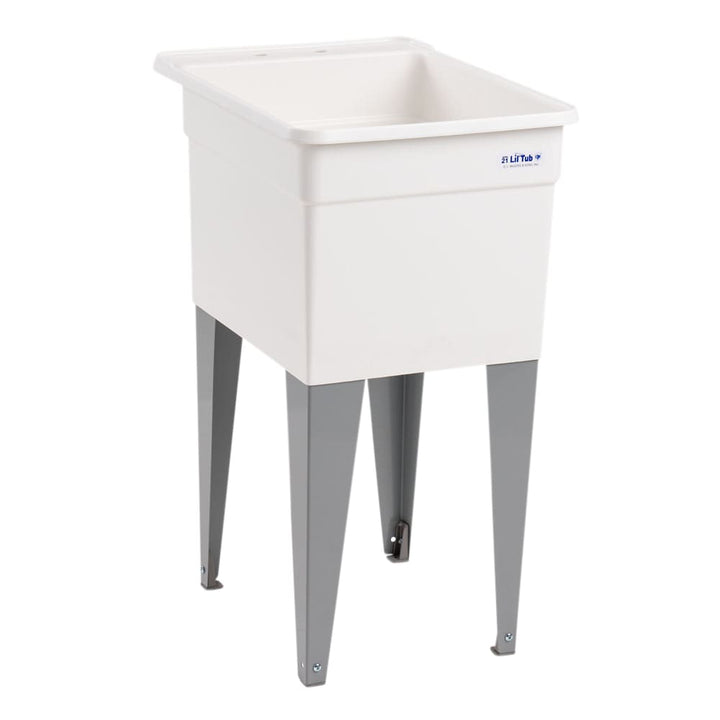 Mustee Freestanding Utility Tub with Drain, 18x24 Inch, White/Gray