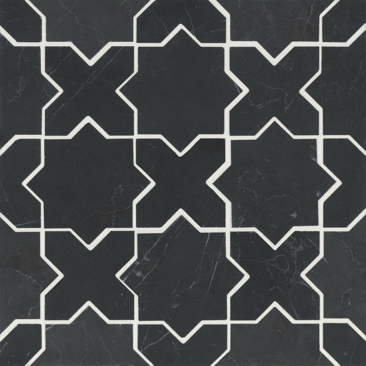 Bedrosians Monet Nero Marquina 12-in x 12-in Honed Natural Stone Marble Mixed Pattern Marble Look Tile (5.1-sq. ft/ Carton)