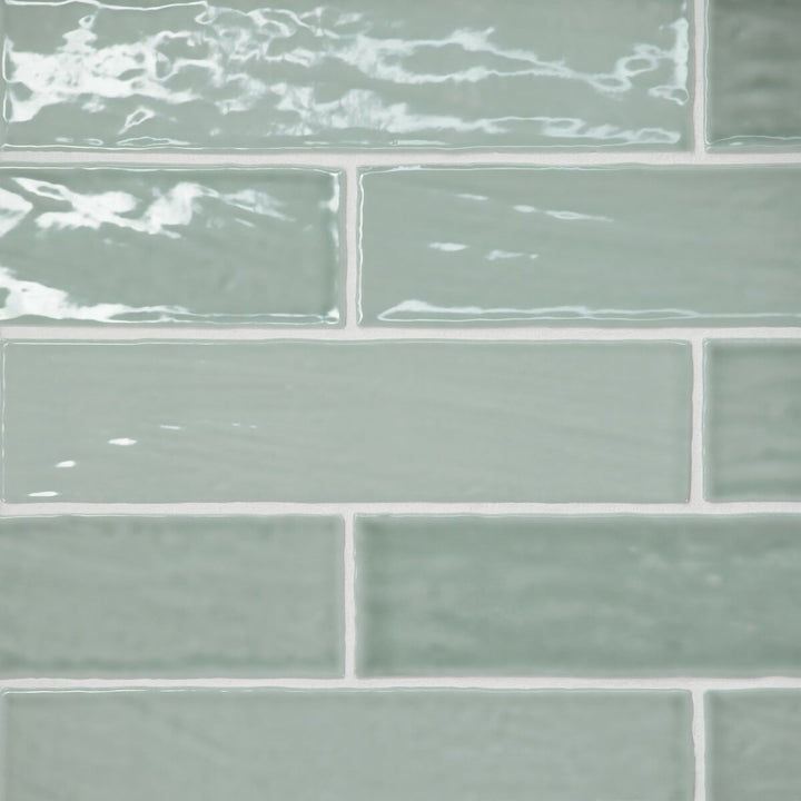 Bedrosians Marin Aloe Green (Light Green) 3-in x 10-in Glossy Ceramic Subway Wall Tile (5.09-sq. ft/ Carton)