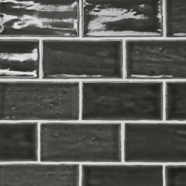 Bedrosians Marin Black Sea (Black) 3-in x 6-in Glossy Ceramic Subway Wall Tile (5.38-sq. ft/ Carton)