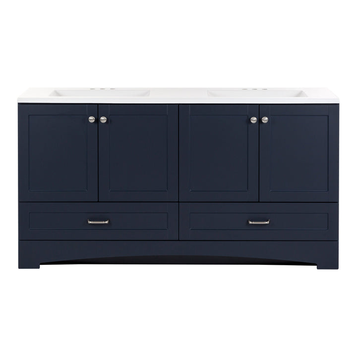 Diamond NOW Cassidy 60-in Deep Blue Double Sink Bathroom Vanity with White Cultured Marble Top