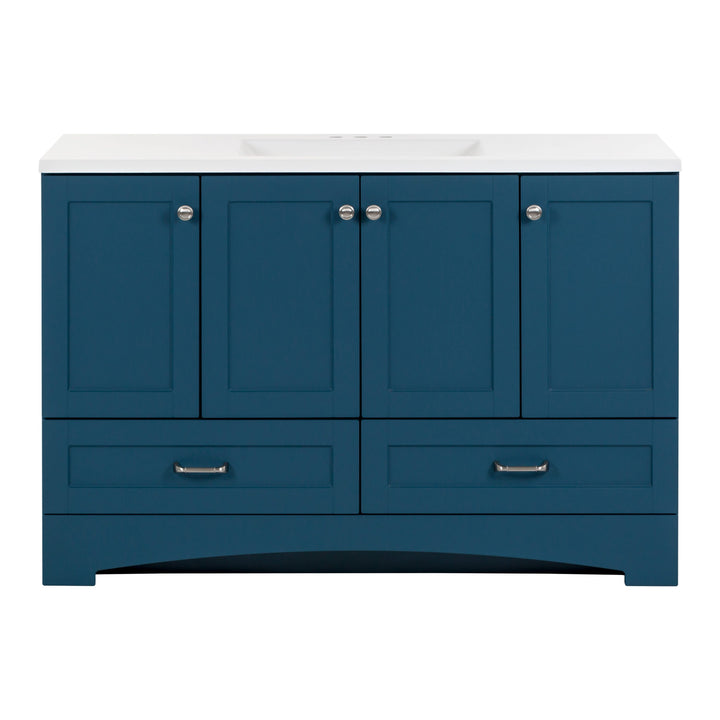 Diamond NOW Cassidy 48-in Admiral Blue Single Sink Bathroom Vanity with White Cultured Marble Top