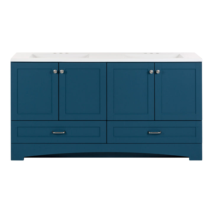 Diamond NOW Cassidy 60.5-in Admiral Blue Double Sink Bathroom Vanity with White Cultured Marble Top