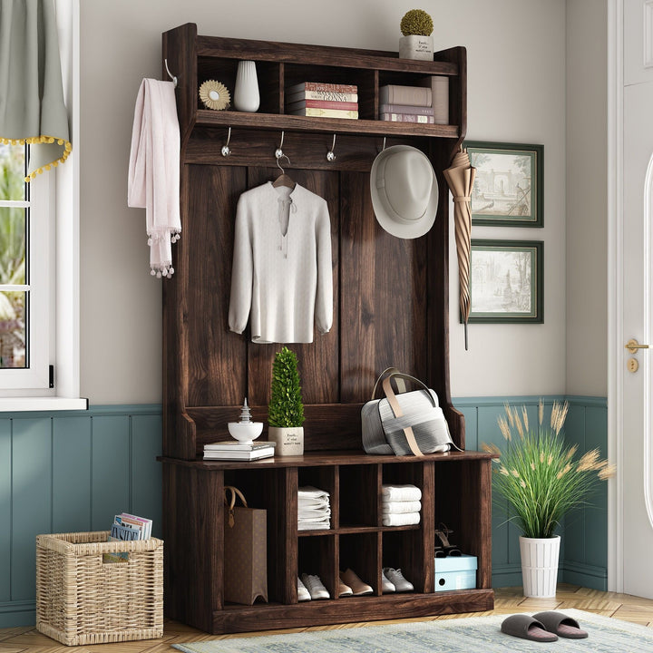 Yiekholo Modern 39.4-in Tiger Wood Hall Tree