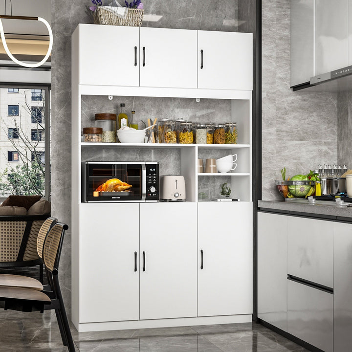FUFU&GAGA 6-door Kitchen Pantry Cabinet Storage Hutch with Microwave Stand