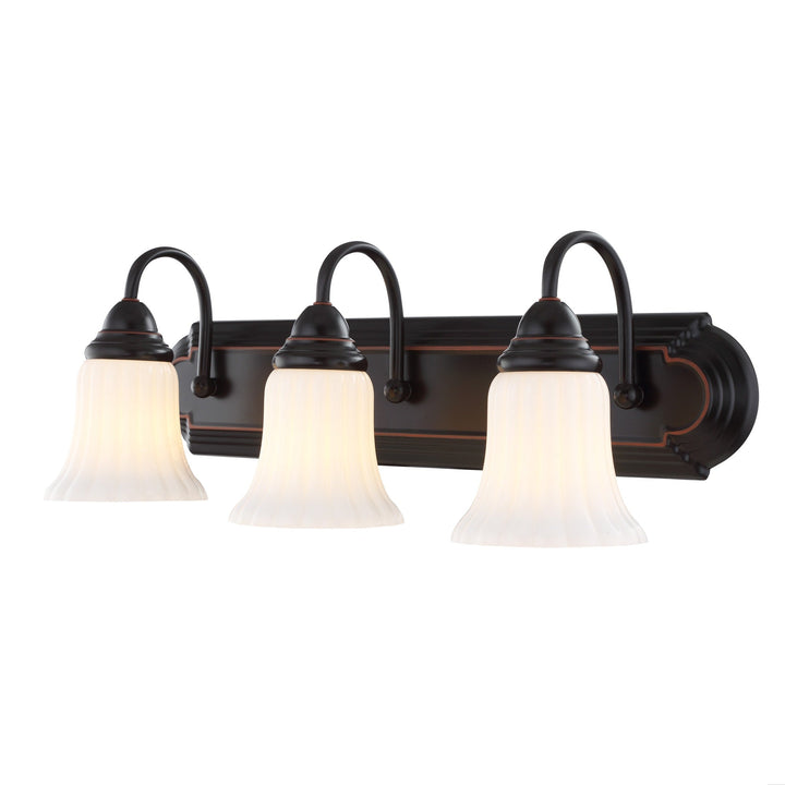 Portfolio Shaker Park 3-Light 24.09-in Oil-Rubbed Bronze Vanity Light with White Glass Shades