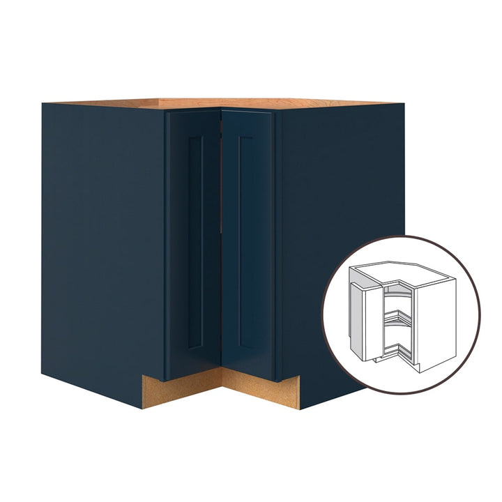 allen + roth Port 33-in W x 34.5-in H x 24-in D Navy Lazy Susan Corner Base Fully Assembled Cabinet (Flat Panel Shaker Style)