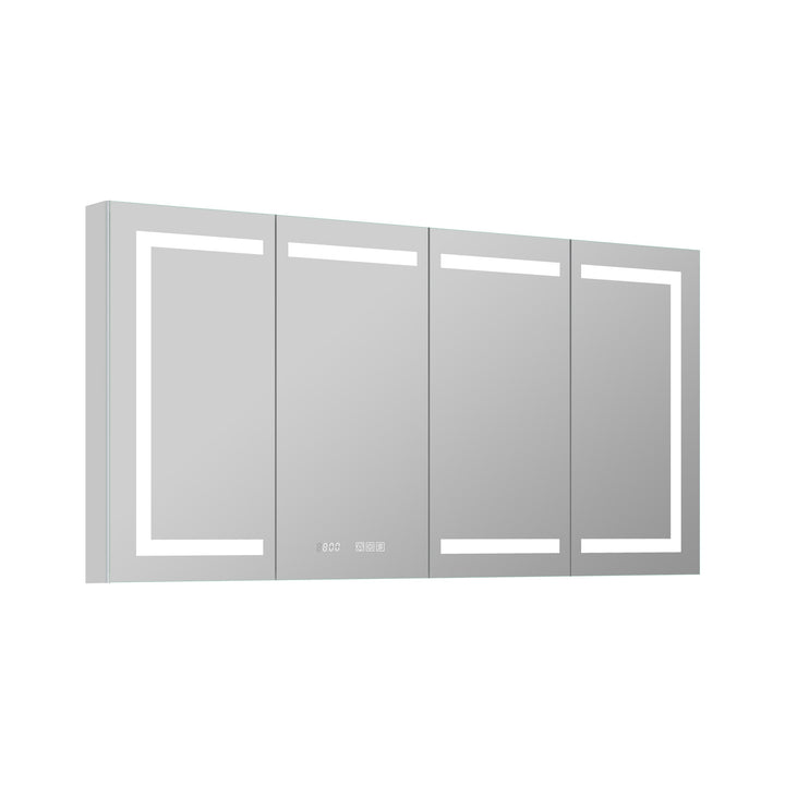 WELLFOR EX4 60-in x 32-in Lighted LED Fog Free Surface/Recessed Mount Silver Mirrored Soft Close Medicine Cabinet with Outlet