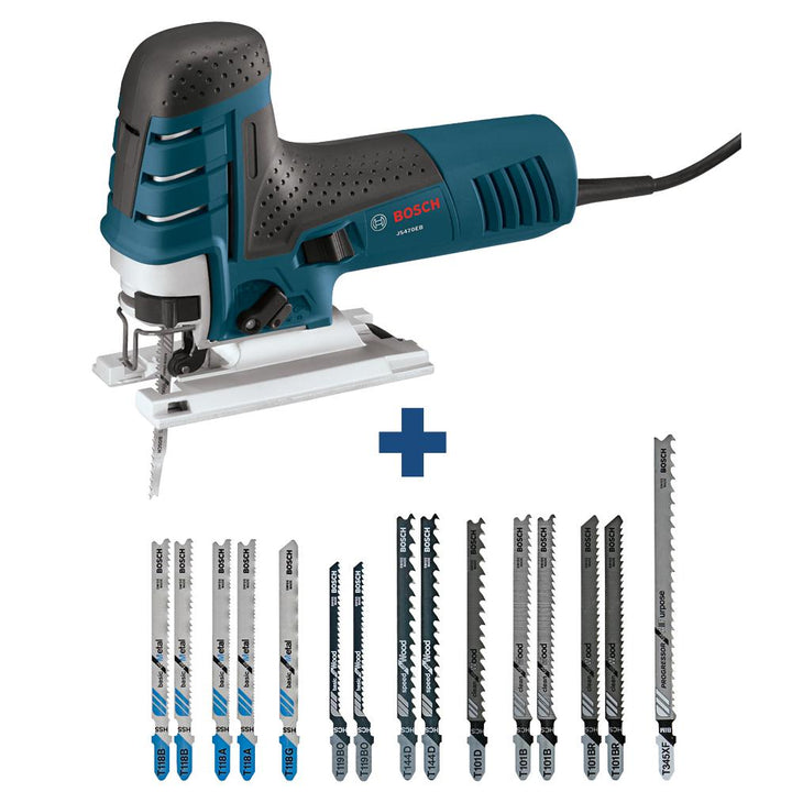 Multi-Purpose Steel T-Shank Jig Saw Blade Set 15-Pack and 7 Amp Corded Variable Speed Barrel-Grip Jig Saw Kit with Case - Super Arbor