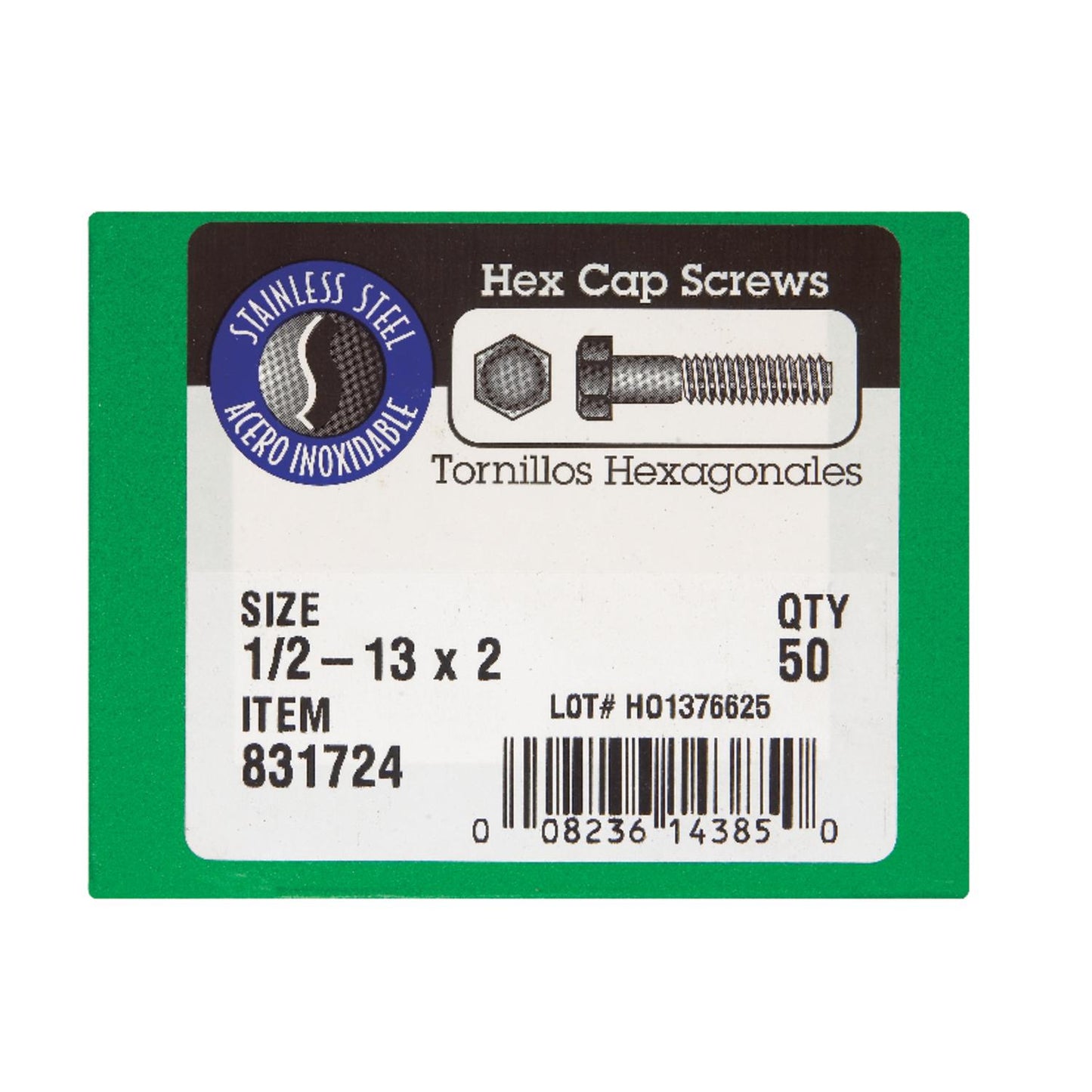 Hillman 1/2-13 in. Diameter x 2 in. Length Steel Hex Head Cap Screws, 50-Pack