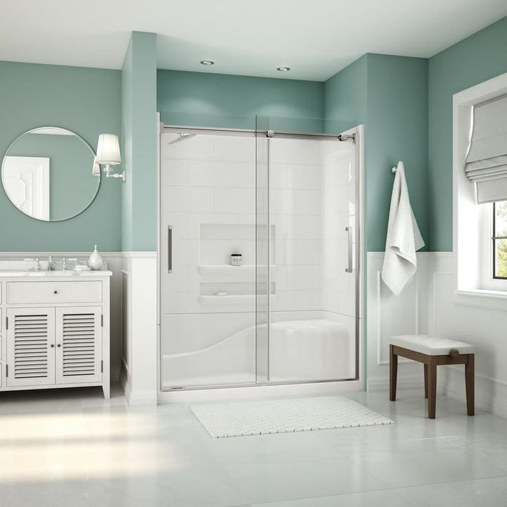 Coronado Acrylx 60 in. x 30 in. Single Threshold Left Drain Shower Kit in White with Bench with Door in Chrome