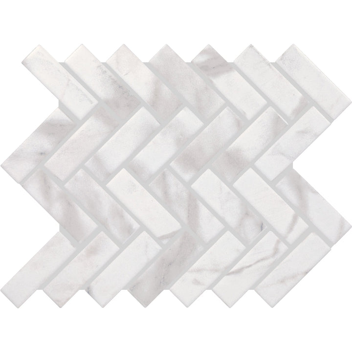 STAINMASTER Calacatta Silver 9-in x 12-in Matte Ceramic Marble look Herringbone Mosaic Floor and Wall Tile product image