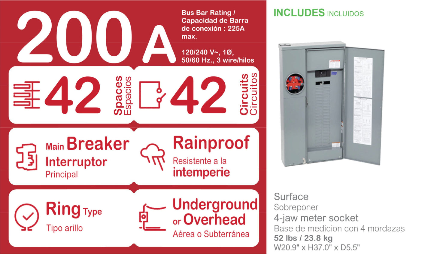 Square D Homeline Ring Type Overhead/Underground 200-Amp 42-space load center - interior view