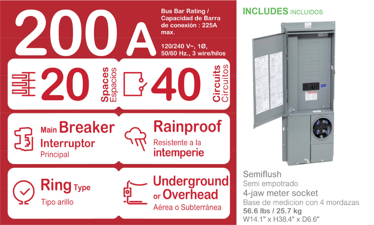Square D Homeline Ring Type Overhead/Underground 200-Amp 20-space load center - interior view