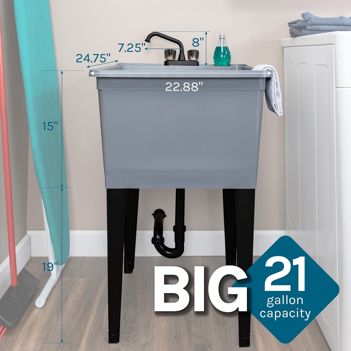 Cambridge Resources 22.88-in Gray Utility Tub with Drain and Faucet