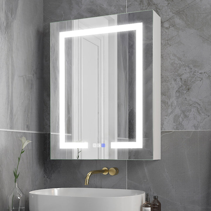 Forclover 24-in x 30-in Lighted LED Fog Free Surface/Recessed Mount Silver Mirrored Medicine Cabinet