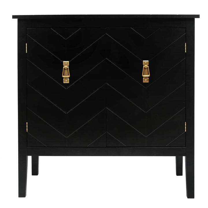 SINOFURN Vintage Look Black Wood Storage Cabinet with Antique Brass Metal Handle