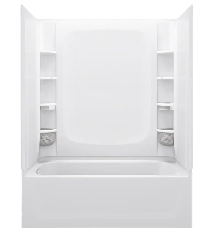 STORE+ 5 ft. Soaking Left-Hand Drain Rectangular Alcove Bathtub with Wall Set and 12-Piece Accessory Set in White