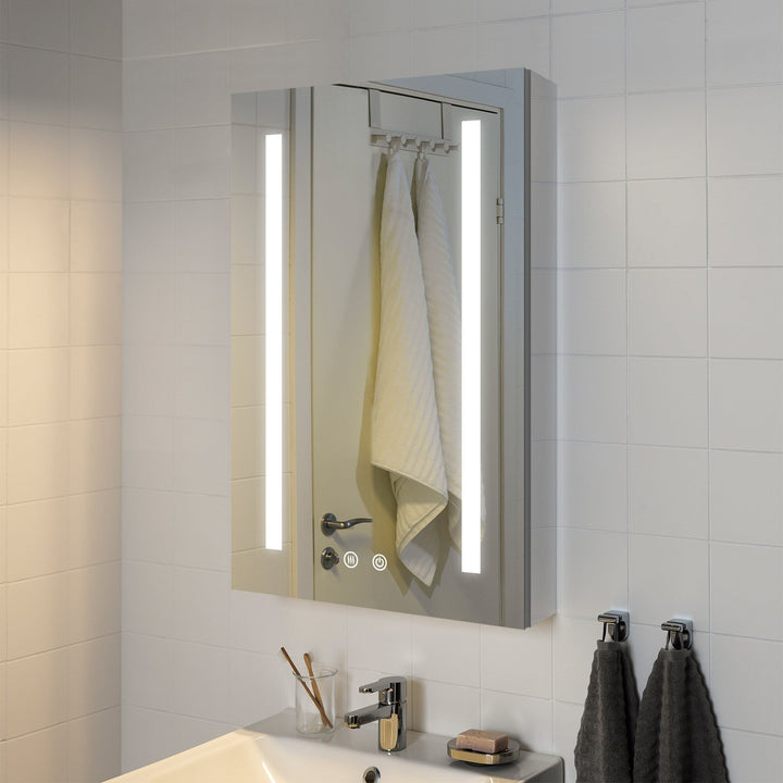 Forclover 24-in x 30-in Lighted LED Fog Free Surface/Recessed Mount Silver Mirrored Soft Close Medicine Cabinet with Outlet