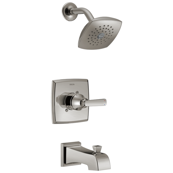Delta Ashlyn Stainless 1-Handle Bathtub and Shower Faucet, Single-Function 5.25-in Square Showerhead (Trim Kit, Valve Sold Separately)