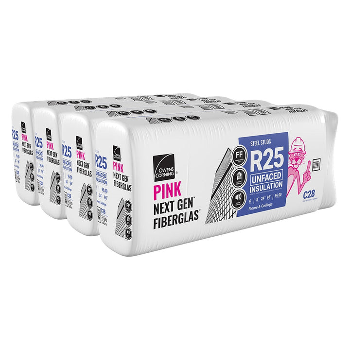 Owens Corning R-25 Unfaced Fiberglass Insulation Batts, 8 in x 16 in x 96 in