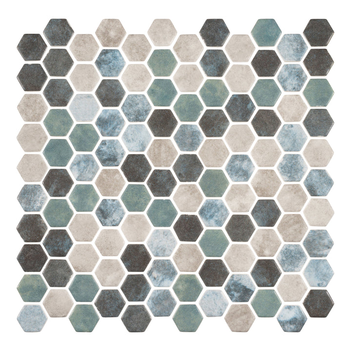 Andova Tiles TRILLION Peacock 12-in x 12-in Matte Recycled glass Patterned Hexagon Mosaic Floor and Wall Tile product image