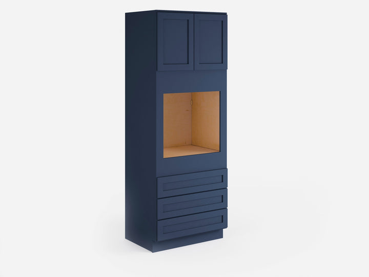 Valleywood Cabinetry 33-in W x 84-in H x 24-in D Marine Blue Birch 3-Drawers Single or Double Oven Pantry Ready To Assemble Plywood Cabinet (Flat Panel Shaker Style)