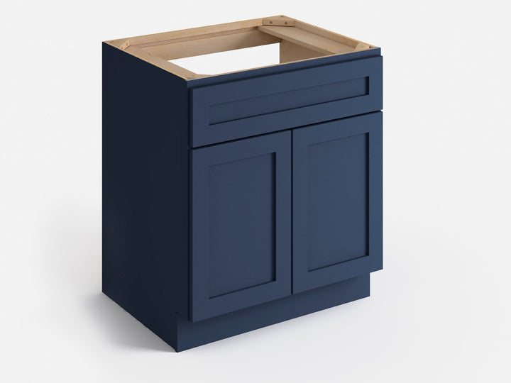 Valleywood Cabinetry 33-in W x 34.5-in H x 24-in D Marine Blue Birch Sink Base Ready To Assemble Plywood Cabinet (Flat Panel Shaker Style)