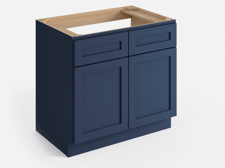 Valleywood Cabinetry 36-in W x 34.5-in H x 24-in D Marine Blue Birch Sink Base Ready To Assemble Plywood Cabinet (Flat Panel Shaker Style)