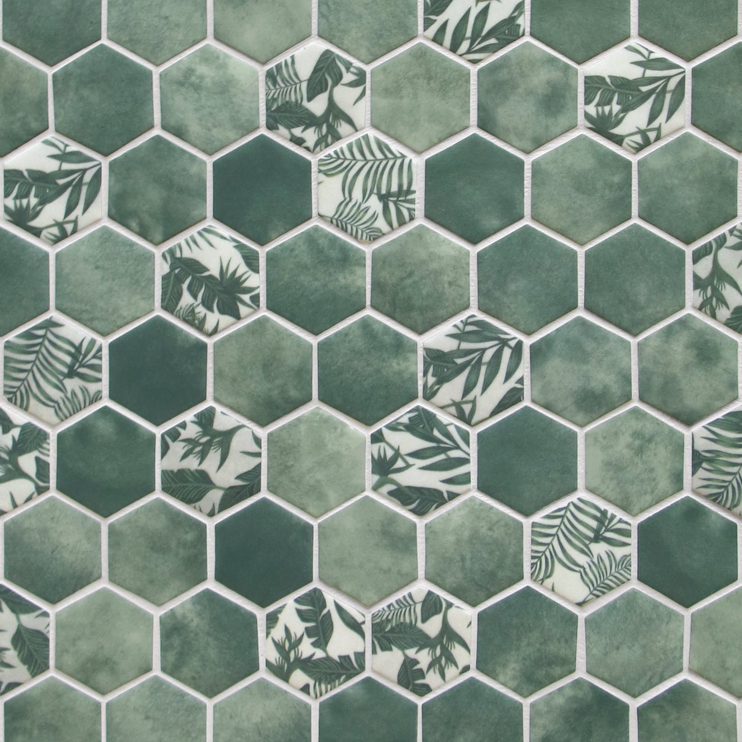 SUNWINGS Honeycomb Concret Green 10-in x 12-in Matte Recycled glass Marble look Hexagon Mosaic Floor and Wall Tile product image