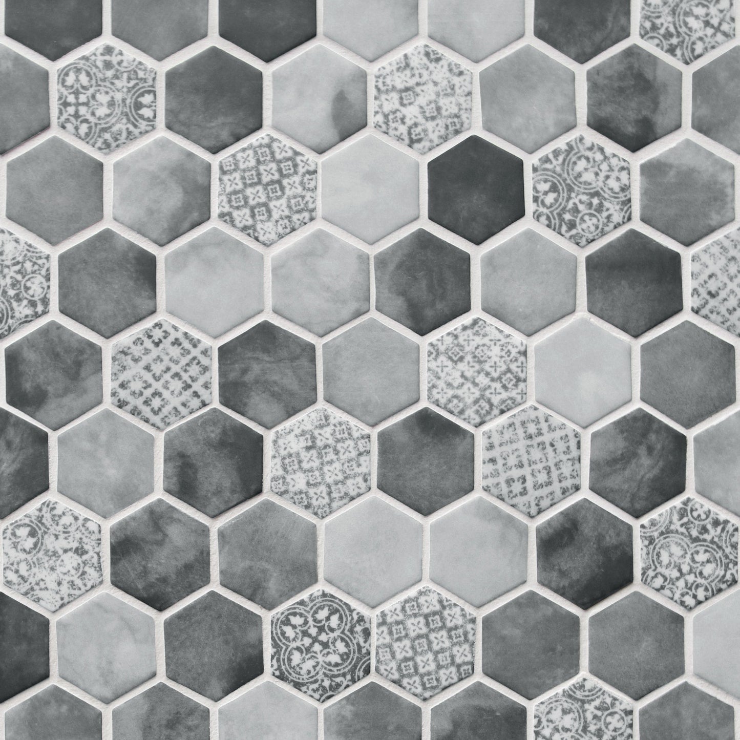 SUNWINGS Honeycomb Concret Gray 10-in x 12-in Matte Recycled glass Marble look Hexagon Mosaic Floor and Wall Tile product image