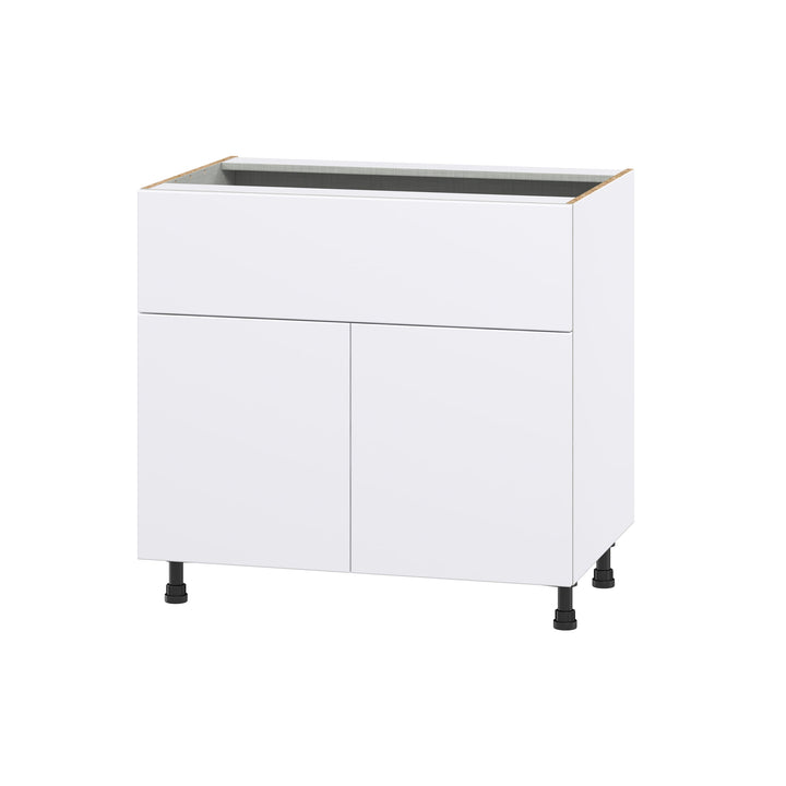 Hugo&Borg Lasalle 36-in W x 34.5-in H x 24-in D Bright White Slab 1-Drawer Base Fully Assembled Cabinet (Flat Panel Slab Style)