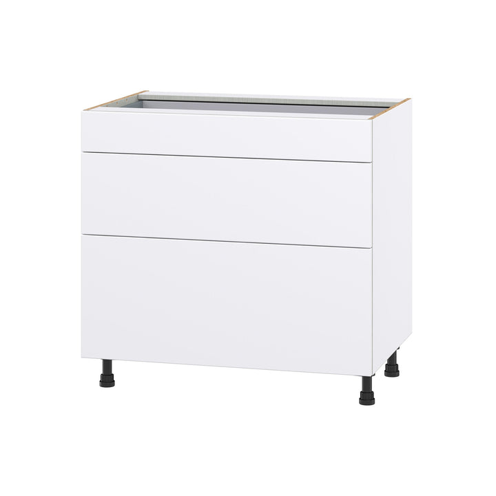 Hugo&Borg Lasalle 36-in W x 34.5-in H x 24-in D Bright White Slab 3-Drawer Base Fully Assembled Cabinet (Flat Panel Style)