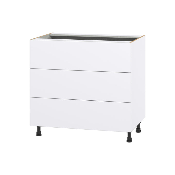 Hugo&Borg Lasalle 36-in W x 34.5-in H x 24-in D Bright White Slab 3-Drawer Base Fully Assembled Cabinet (Flat Panel Style)
