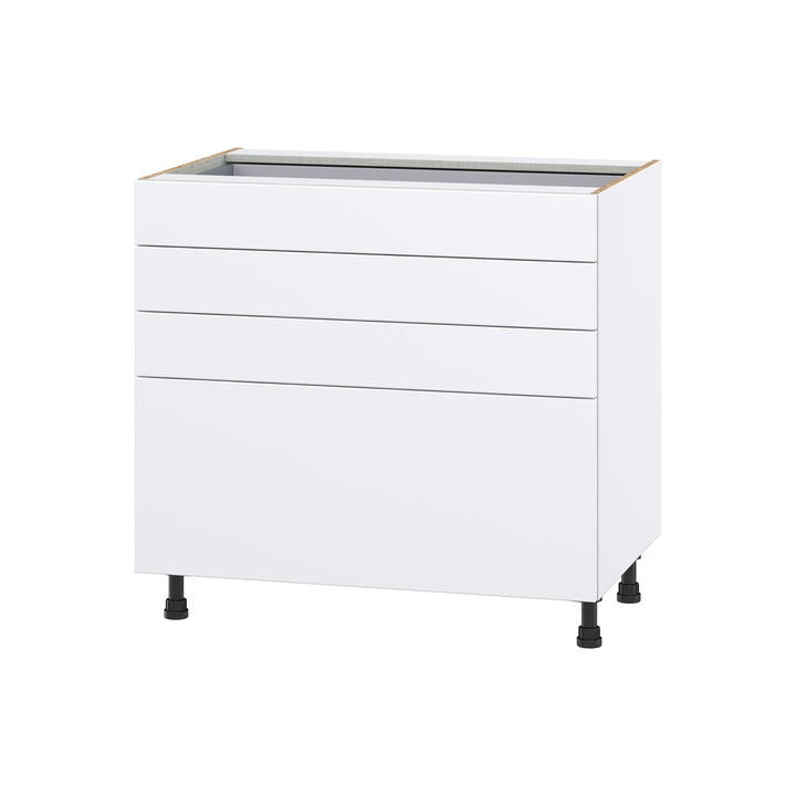 Hugo&Borg Lasalle 36-in W x 34.5-in H x 24-in D Bright White Slab 4-Drawer Base Fully Assembled Cabinet (Flat Panel Style)