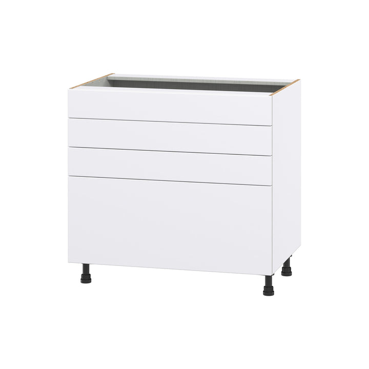 Hugo&Borg Lasalle 36-in W x 34.5-in H x 24-in D Bright White Slab 4-Drawer Base Fully Assembled Cabinet (Flat Panel Style)