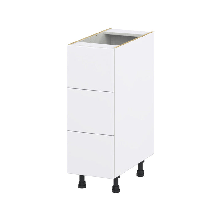 Hugo&Borg Lasalle 12-in W x 34.5-in H x 24-in D Bright White Slab 3-Drawer Base Fully Assembled Cabinet (Flat Panel Style)