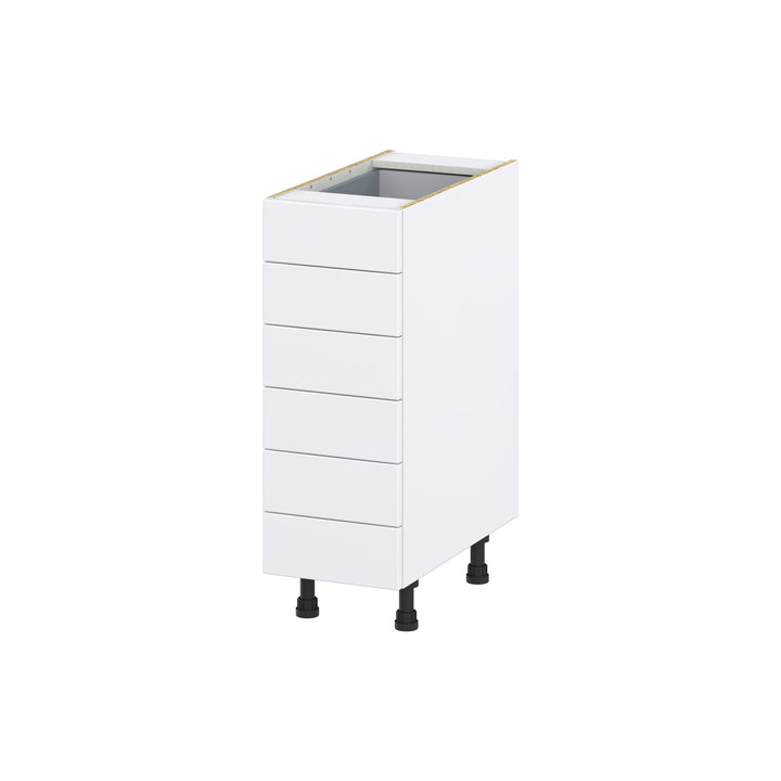 Hugo&Borg Lasalle 12-in W x 34.5-in H x 24-in D Bright White Slab 6-Drawer Base Fully Assembled Cabinet (Flat Panel Style)