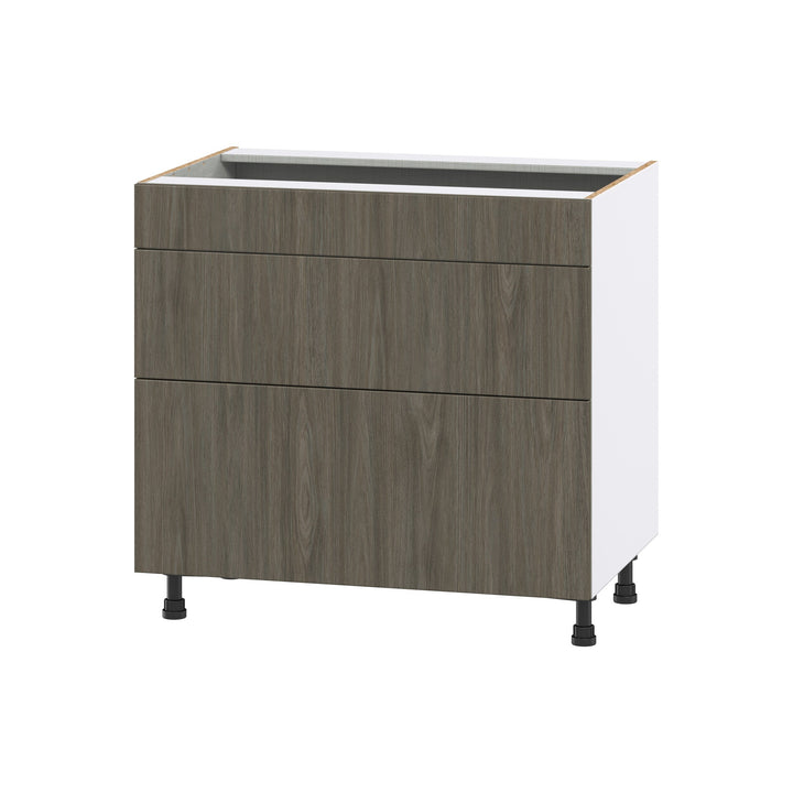 Hugo&Borg Savane 36-in W x 34.5-in H x 24-in D Textmel 3-Drawer Base Fully Assembled Cabinet (Flat Panel Style)