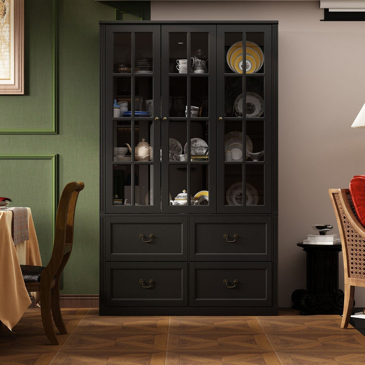 FUFU&GAGA Contemporary/Modern Black China Cabinet with Wine Storage