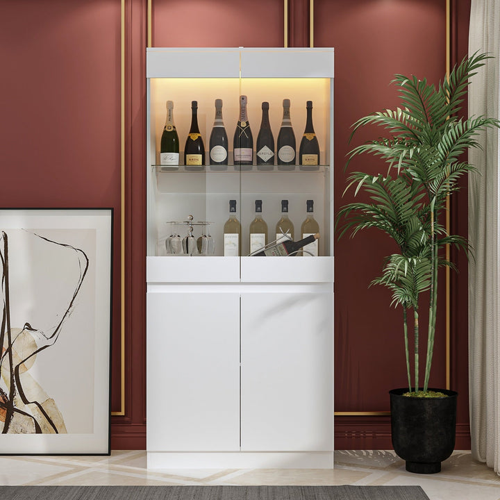 FUFU&GAGA Contemporary/Modern White Curio Cabinet with Wine Storage