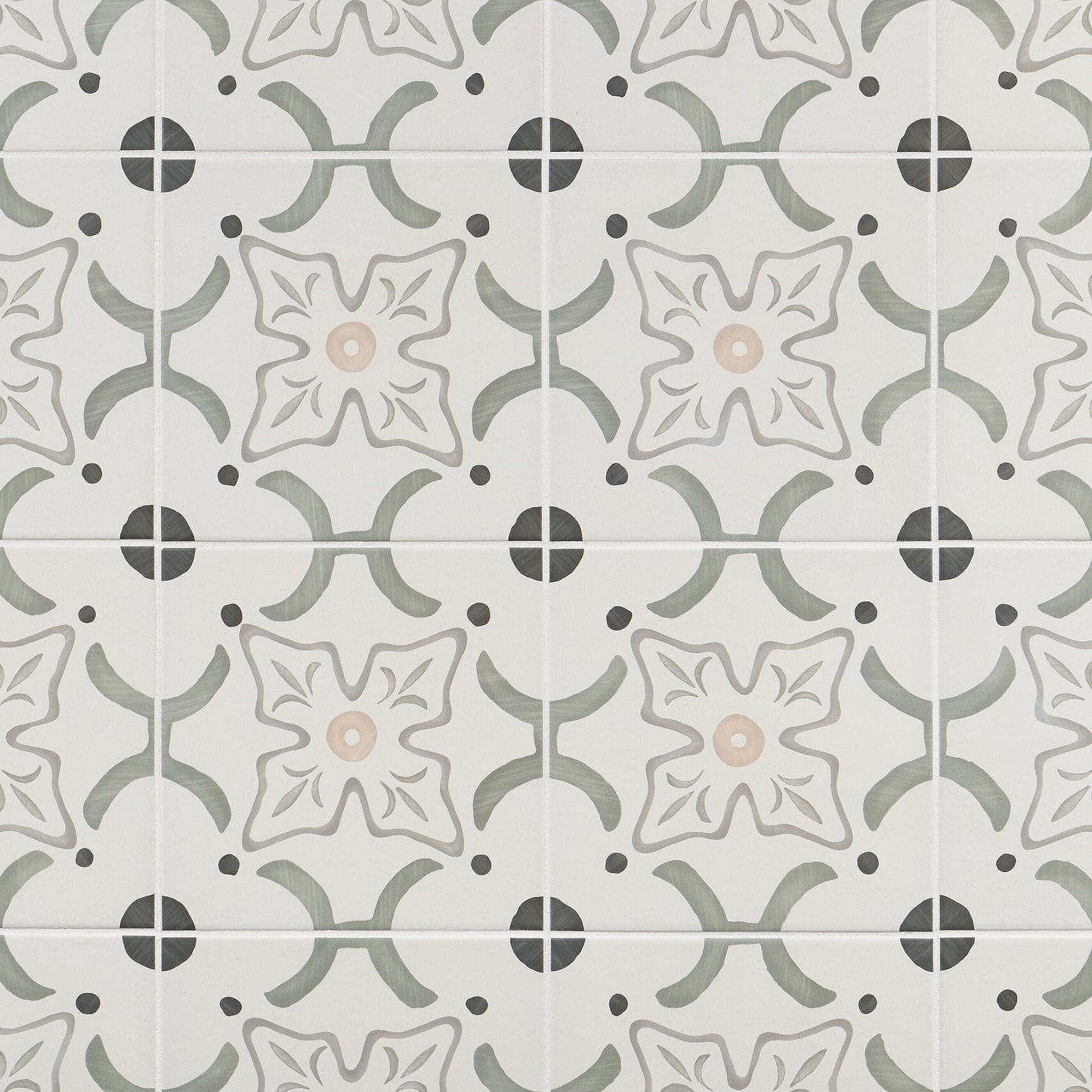 Artmore Tile Agave Flora Green 8-in x 8-in Matte Porcelain Encaustic Floor and Wall Tile product image